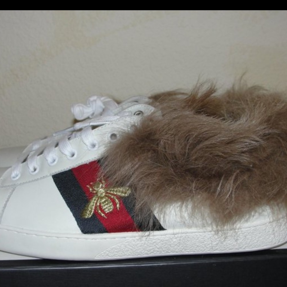 Limited Edition GUCCI MEN'S ACE FUR LEATHER SNEAKERS 8.5 NEW - Picture 4 of 7
